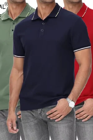 New Men's Short Sleeve Polo Shirt Summer Male Contrast Oversized T Shirt Breathable Shirts Lightweight Streetwear Gym Tops