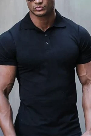 New Summer Fashion Mens Polo Shirt Stretch Cotton Gym Clothing Sports Polos Male Spring Casual Short Sleeve Breathable T Shirt