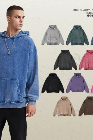 2024 Autumn Winter Men 420gsm Hoodies Streetwears High Street Heavy Weight Washed Cotton Sweatshirts Brand Tracksuit