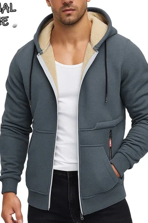 Animal Game Men's Workout Zip Up Sherpa Lined Hoodie Jackets Thick Fleece Heavyweight Coats Windproof Thermal Hooded Sweatshirt