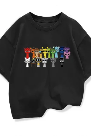 Summer Short Sleeve Tops Cute Sprunki Cartoon Print T Shirt Kids Leisure Cotton T-shirt Baby Girls Tshirt Toddler Boys