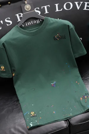 Y2K Men Techwear Splash-ink Embroidery Printed Short Sleeve Tshirt Summer New Fashion Mens Luxury Cotton Short Sleeve T Shirts