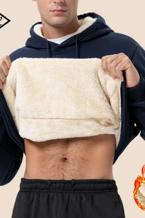Men's New Winter Warm Fleece Lined Hoodied Thick Crew Neck Solid Basic Pullover Sweatshirt Thermal Comf Streatwear Tops Clothing