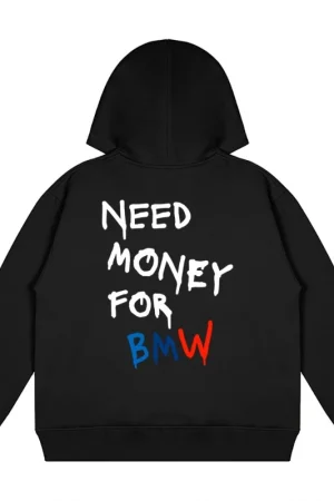 Hoodies Need Money BMW Men's and Women's Autumn and Winter Men's Sweaters Trend Loose Retro Fashion Men's and Women's Streetwear