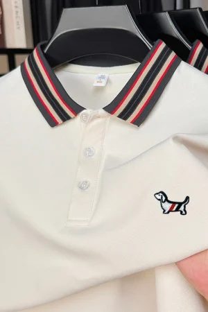Brand Luxury Men's Polo Shirt Lapel Dog Embroid Long Sleeve T-shirt Spring Autumn Business Fashion Classic New Men's Clothing