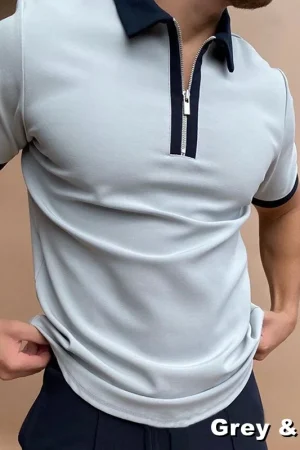2023 European And American Spring/Summer New Polo Shirt Zipper Colored Men's T-shirt Top