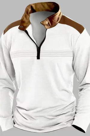 Men's fashion color matching zipper Spring and autumn POLO Shirts daily leisure outdoor sports comfortable long-sleeved Tops