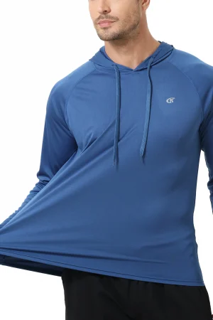 Summer Men's Long Sleeve UPF 50+ Hoodie Shirts, Rash Guard Quick Dry Lightweight T-shirt for Outdoor Jogger Sport Pullover