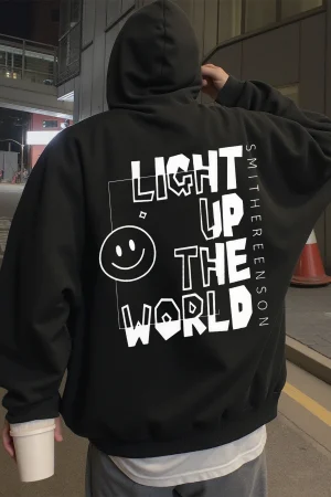 Hoodie for Men, Streetwear, "Light up the World" Print Graphic Hoodies for Men, Suitable for Wearing in Spring, Autumn, and Winter