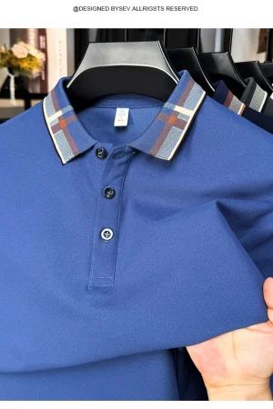 2025 Light Luxury Autumn Pure Cotton Long Sleeved T-shirt for Men, Business Casual Lapel Polo Shirt, Dad Outfit Top